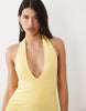 tie back halter midi dress in yellow