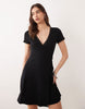 Miss Selfridge pointelle lace trim wrap dress in black