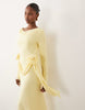 Daska mesh slash cowl neck corsage drape detail maxi dress in lemon