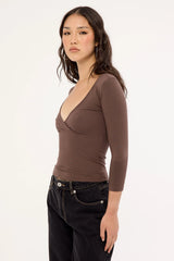 Motel Trudis V Neck Wrap Top COFFEE QUARTZ