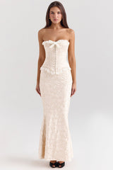 ivory metallic jacquard maxi skirt