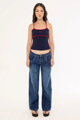 Rusty Freo King Fitted Top Navy Blue/Red