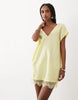 v-neck lace crinkle satin mini shift dress in yellow