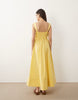 ruched bodice maxi sundress with full skirt and multi stitched hem in yellow
