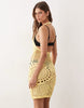 crochet knit summer mini dress in yellow