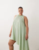 Curve asymmetric hem volume mini dress in green stripes