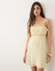 cami mini dress with lace trim in lemon