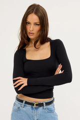 L&t Recycle Long Sleeve Scoop Neck Tee Black