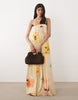 strapless maxi dress in yellow floral print