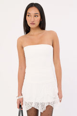 Luck & Trouble Sasha Strapless Asymmetrical Mini Dress White