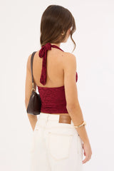 Luck & Trouble Heather Lace Halter Top Burgundy