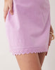 slash neck mini sundress with sculpted bust and eyelet hem in lilac
