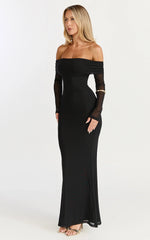 Bethanie Maxi Dress - Off The Shoulder Mesh Dress in Black