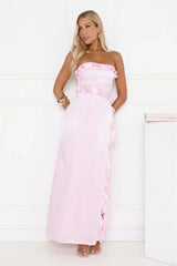 Seaside Eternity Strapless Satin Maxi Dress Pink