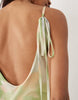 printed floral mesh deep scoop exposed seam maxi dress with low back in sage