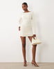 Oh Polly modal boat neck long sleeve draped waist detail mini in ivory