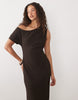 textured jersey off shoulder midi dress in brown