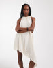 Tall performance fabric asymmetric hem volume mini dress in stone