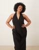 Curve cotton linen blend halter neck midi sundress with sculpted bust in black