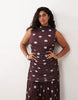 Curve printed polka dot ruched drop waist circle dress with grown on neck in blue