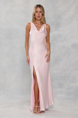 The Loretta Cowl Satin Maxi Dress Pink