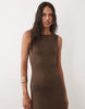 Mango cowl back sheer maxi dress in brown