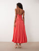 satin bias shift dress with bubble hem in coral