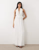 Six Stories pleated plunge ruffle detail maxi dress in white