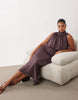 Curve halter neck blouson satin maxi dress in chocolate