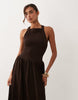 crinkle built up cross back midi dress in chocolate