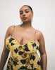 Curve cotton sateen cami maxi sundress with bust detailing in yellow print