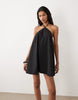 poplin halter neck swing mini sundress in black