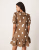 Glamorous big collar mini dress in brown polka dot