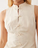 linen blend mandarin collar mini dress in ivory
