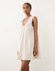 ruched plunge barrel mini dress in stone