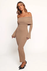Domitia Off Shoulder Knit Dress - Brown