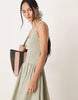 crinkle scoop neck maxi sundress with shirred waist in sage