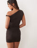 The Frolic exclusive sheer mesh off shoulder mini beach coverup in chocolate