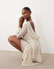 Oh Polly high neck draped backless cowl back mini dress in ivory polka dot