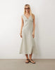 v neck maxi slip dress in green laundered stripes