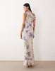 Tall fallen twist shoulder chiffon midi dress in abstract print