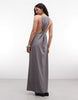 Weekday maxi dress with deep v neck and racer back metal detail in gray