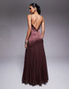 dropped waist satin and chiffon mix maxi dress with full godet skirt