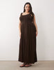 Curve crinkle button up midi dress in chocolate