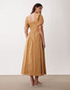 Wednesday's Girl shirred balloon sleeves midaxi dress in mustard stripes