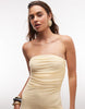 Aria Cove liquid chiffon bandeau ruched detail sheer hem maxi dress in lemon