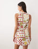 square neck bodycon mini sundress in mixed strawberry print
