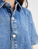 PIECES denim mini shirt dress in medium blue