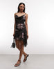 AllSaints Bea sleevless cowl neck asymmetric floral mini dress in black