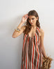 Topshop cotton poplin ruched neck maxi sundress in chocolate and red stripes